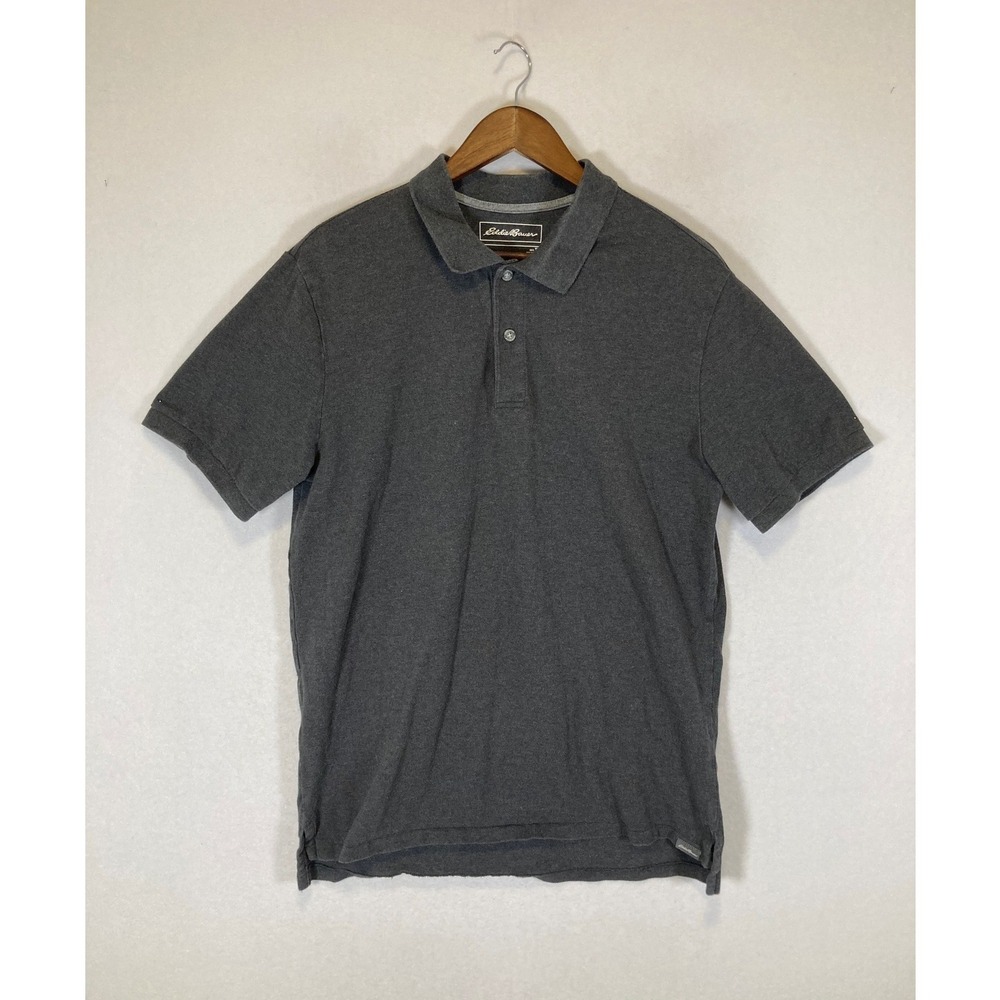 Classic Outdoor Eddie Bauer Men TL Charcoal Grey Cotton Short Sleeve Piqué Polo